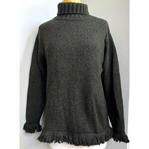 Vintage 90’s Magic Line Italy Fringe Turtleneck Sweater Dark Green Size Small